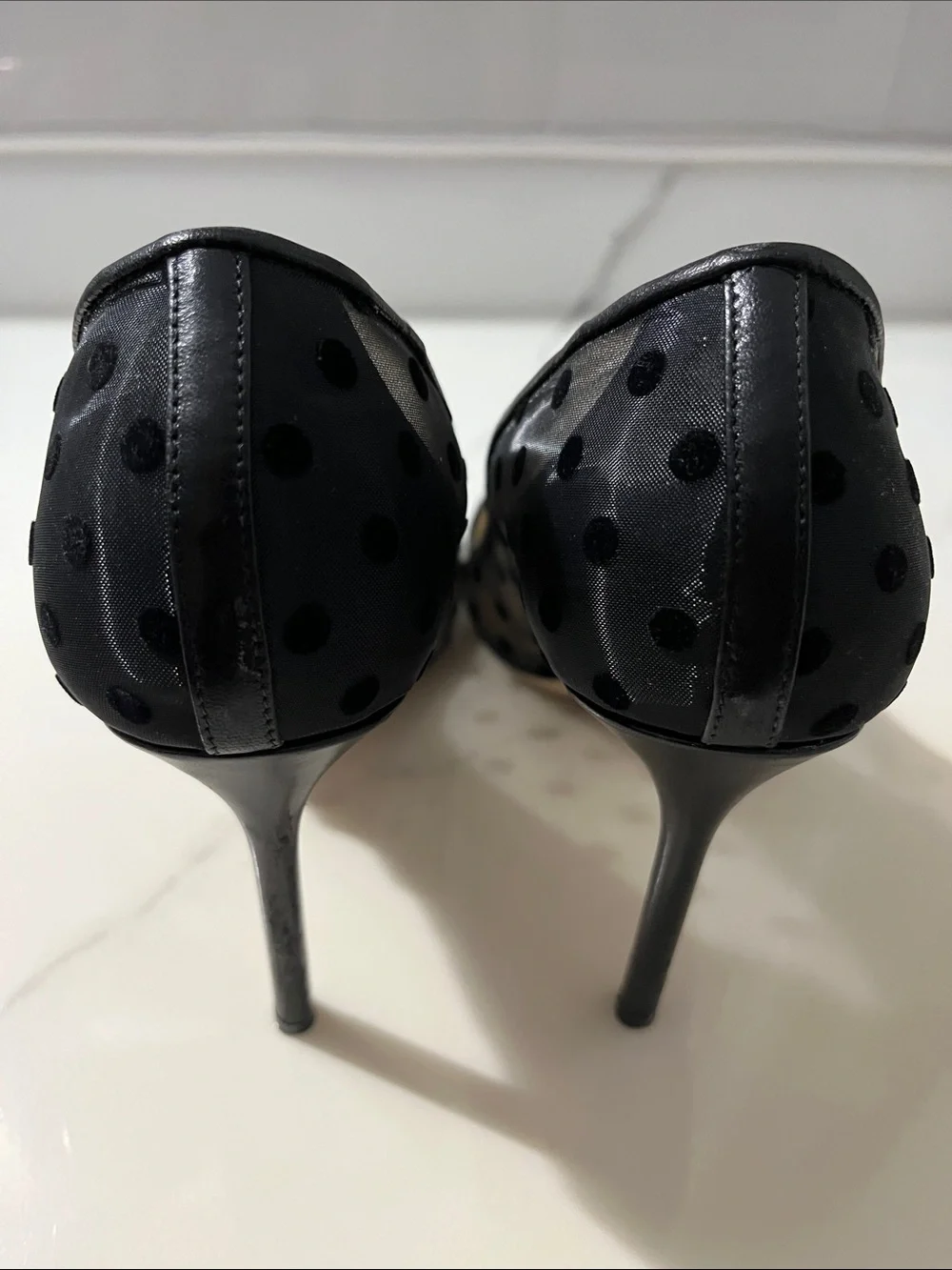 Jimmy Choo Black Polka Dot Mesh Pointed Toe Pumps